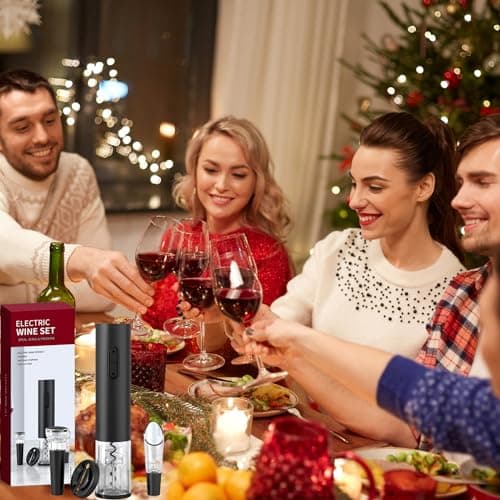 Electric Wine Opener Set, Battery Operated Wine Bottle Opener with Foil Cutter, Wine Pourer and Vacuum Stopper, Automatic Corkscrews for Wine Bottles Kit for Christmas Gift Home Kitchen Bar 5