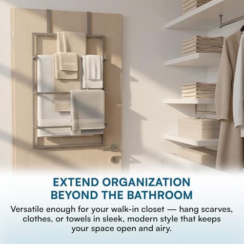 Honey-Can-Do Over-The-Door 3-Tier Towel Rack - Chrome Steel Bathroom & Closet Storage Organizer for Hanging Towels, Clothes, Robes 6