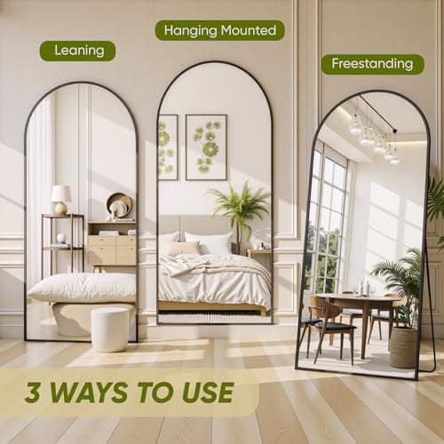 Furnbar Full Length Mirror, 59"x18" Arched Full Body Mirror, Floor Mirrors with Stand, Body Mirrors Standing Hanging Leaning Against Wall,Aluminum Frame Mirrors for Bedroom Cloakroom,Living Room,Black 7