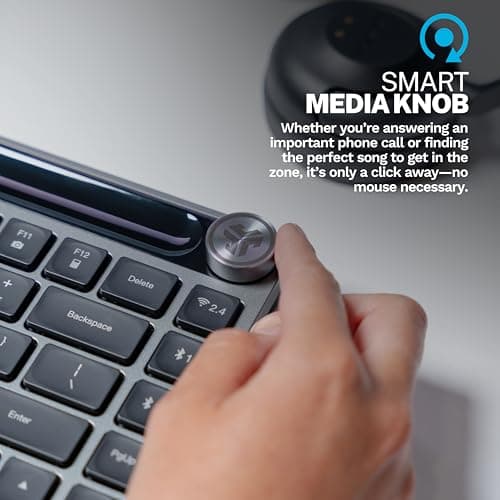 JLab Epic Mini Wireless Keyboard, Black, 108 Keys, Connect Via Bluetooth or USB Wireless Dongle, Multi-Device Toggle, Soft Touch Keys, Smart Media Knob, Custom User Profiles, Rechargeable (1 Pack) 5
