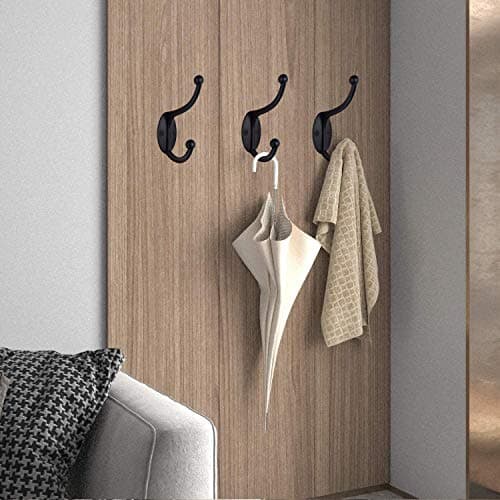 ZEYU Wall Hooks,10Pcs Coat Hooks Hardware Towel Hooks for Hanging Coats Double No Rust Black Robe Hooks Wall Mounted with Screws for Key, Towel, Bags, Cup, Hat 5