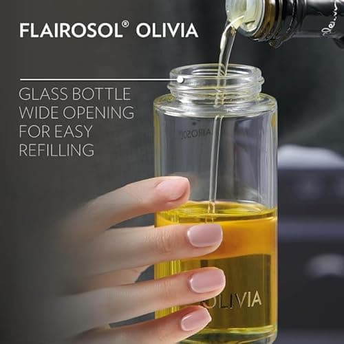 FLAIROSOL OLIVIA. The Original Advanced Oil Sprayer for Cooking, Salads, BBQs and More, Continuous Spray with Portion Control, Trusted by Chefs. Patented Technology. (Glass Bottle) (Golden Leaves) 7