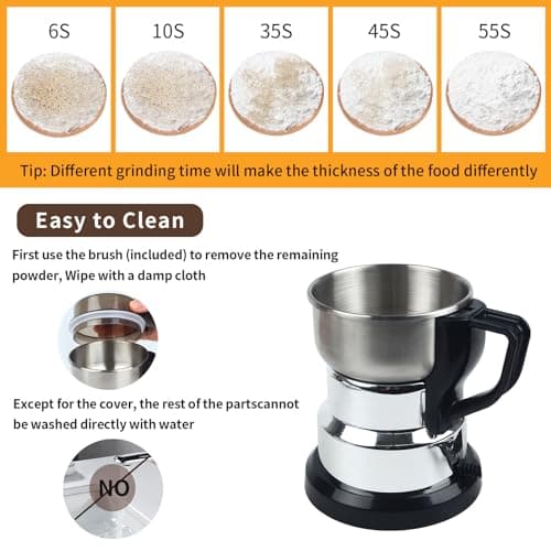 Huitban Electric Coffee Grinders，150-300w Silver Spice Grinder, One-Button Operation to Grinder Coffee Beans, Spices, Dry Herbs, Nuts, etc.1 Plastic Brush and 1 Plastic Spoon Included 5