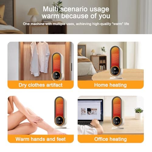 Space Heater Indoor - Energy Efficient Portable Heater with Adjustable Thermostat,1200W PTC Rapid Heating Ceramic Technology with Remote,Intelligent Timing (White, E68S Remote Control) 8