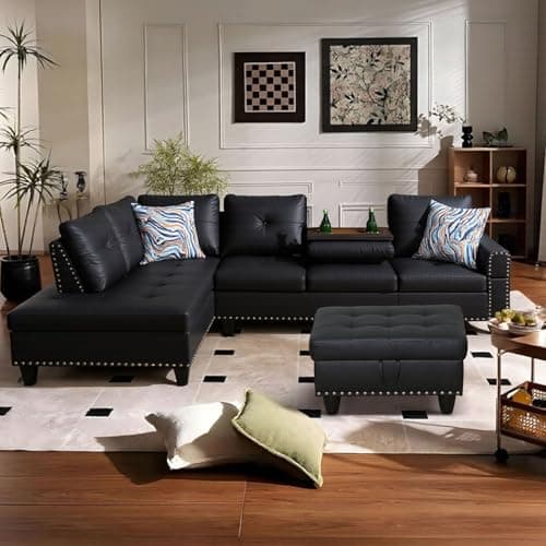 FONTOI L Shaped Sectional Couch with Cup Holders, 97" Sectional Sofa for Living Room Modular Couches with Otttoman for Bedroom, Apartments