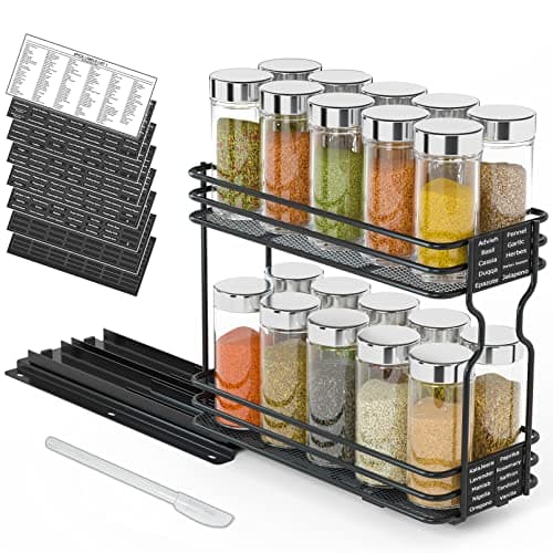 SpaceAid Pull Out Spice Rack Organizer for Cabinet, Heavy Duty Slide Out Seasoning Kitchen Organizer, Cabinet Organizer, with Labels, 4.5" W x10.75 D x8.5 H, 1 Drawer 2-Tier