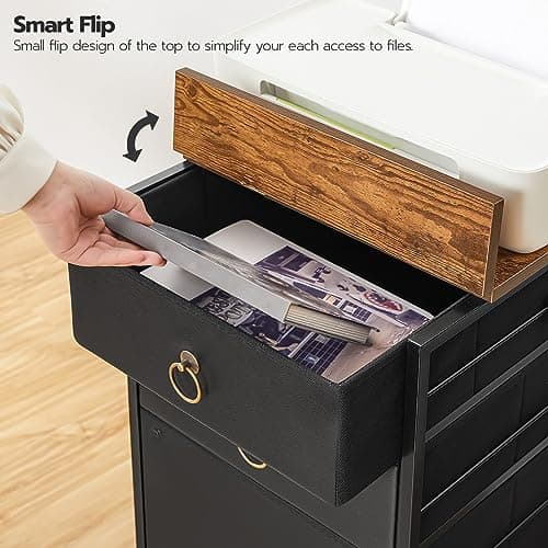 HOOBRO 3-Drawer Mobile File Cabinet, Vertical Filing Cabinet, Under Desk Storage Drawers for Home Office, Rolling Printer Stand, A4/Letter-Sized, Nonwovens Drawer, Rustic Brown and Black BFK30WJ01 6