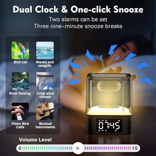 Ebhako Night Light Bluetooth Speaker, Multi-Functional Dual Alarm Clock, MP3 Player, Touch Sensor Bedside Lamp, 48 RGB Color Changing, Gifts for 10 11 12 13 14 Year Old Teenage Boys Girls 5