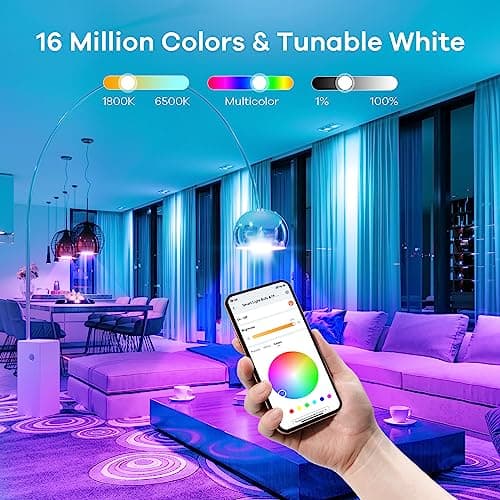 Linkind Smart Light Bulbs, Smart Bulb That Work with Alexa & Google Home, LED Light Bulbs Color Changing, 104 Preset Scene, Music Sync, A19 E26 2.4GHz RGBTW WiFi Bluetooth Light Bulb 60W, 800LM, 4Pack 4
