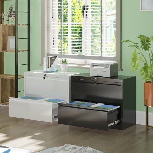 GangMei Metal Lateral File Cabinet, Wide Metal Storage Cabinet, Ins Design Office Cabinet with Drawers, Assembly Required, Black 7
