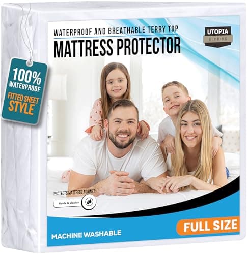 Utopia Bedding Waterproof Mattress Protector Full Size, Premium 200 GSM Terry Mattress Cover, Soft & Breathable Bed Cover, Fitted Sheet Style with Stretchable Deep Pockets 15" (White)