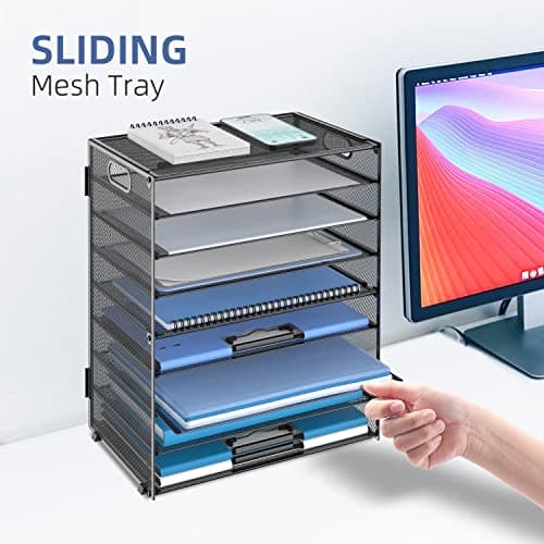 DALTACK 9-Tier Paper Letter Tray Desk Organizer with Handles, Mesh File Holder Organization, Paper Sorter Desk Organizer for Office Home School, Black 6