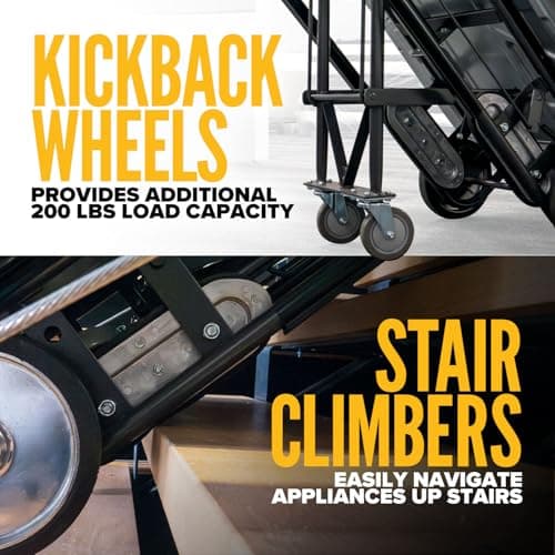 US Cargo Control Appliance Dolly Heavy Duty with Stair Climber & Kickback Wheels, 1,200 LBS Capacity, Industrial Appliance Hand Truck with Single Auto Recoil Strap System, Heavy Duty Steel Hand Truck 7