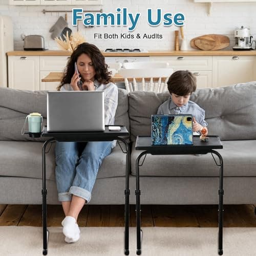 MISZP Adjustable TV Tray Foldable Table - TV Dinner Tray on Bed & Sofa, Comfortable Better Folding Table with Cup Holder, 6 Height & 3 Tilt Angle Adjustments (Black) 9