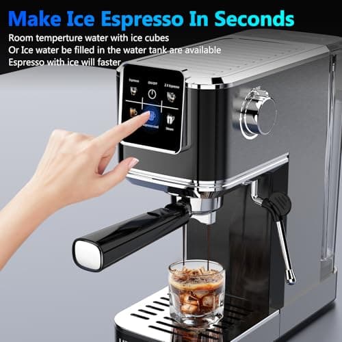URintells Cuising Espresso Machine 20 Bar,Touch Screen Espresso Maker with Steam Milk Frother,Stainless Steel Expresso Coffee Machine for Cappuccino Latte Cold Brew,1350W Fast Heat Up System,Black 4