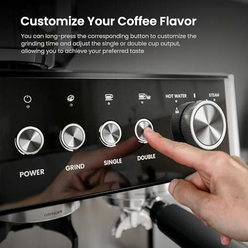 Kismile 15 Bar Espresso Machines with Grinder, Removable Water Tank, Milk Frother Steam Wand for Latte&Cappuccino,Hot Water Function for Home (Black) 5