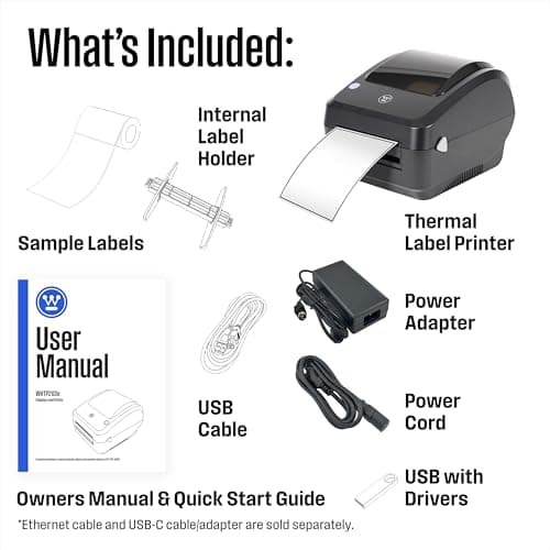 Westinghouse Thermal Shipping Label Printer USB, 4x6 Label Commercial Grade, Compatible with USPS, UPS, FedEx, Shopify, Amazon, Small Business, Desktop Label Printer for Packages, Includes Labels 12