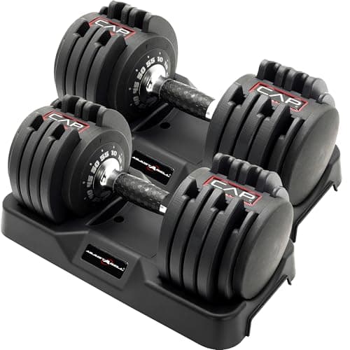 CAP ADJUSTABELL® 55 lb Pair of Adjustable Dumbbells with Contoured Full Rotation Handle, Honeycomb Chrome and Black Handle