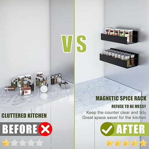 Hoenart Moveable Spice Organizer, 2 Pack Metal Strong Magnetic Shelf for Fridge and Microwave Oven, Space Saving for Kitchen (Black) 8