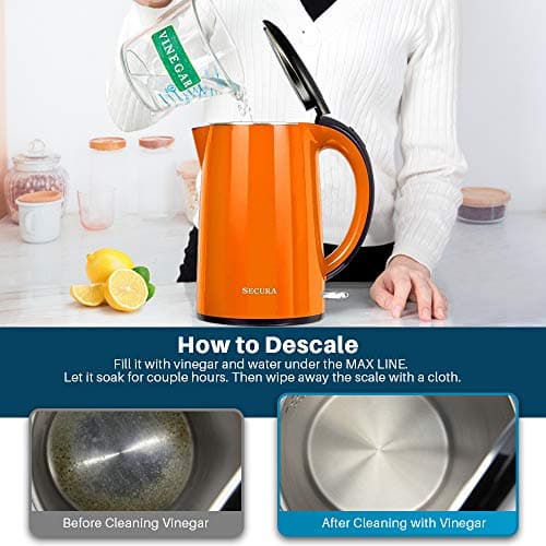 Secura Original Stainless Steel Double Wall Electric Water Kettle 1.8 Quart with Auto Shut-Off & Boil-Dry Protection, Orange SWK-1701DO/HB-3227B 7