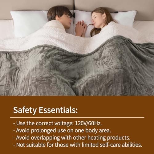 Bearhug Electric BlanketKing Size Heated Blanket 100"x 90" Warming Blanket Dual Controllers Velvet & Sherpa, 10 Levels & 0.5-12H Auto Off, Over-Heat Protect, ETL, Machine Washable 7