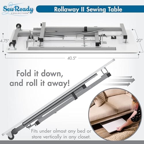 Rollaway II Compact Portable Folding Sewing Table, Silver/White 7