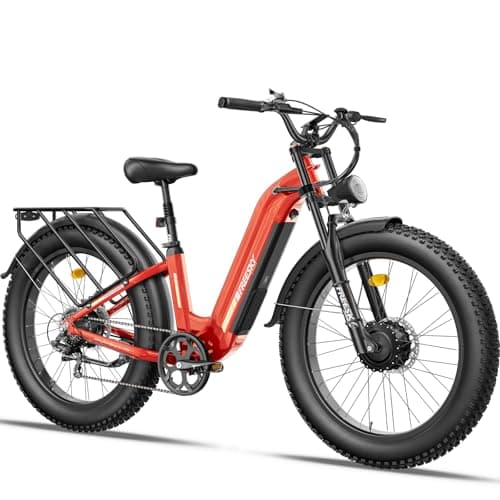 FREESKY Electric Bike for Adults with 1600W Power Motor, Full Suspension Ebikes up to 35MPH & 105Miles Max Range, 48V 25AH Removable Battery, 27" Fat Tire, Step-Thru E-Bike for Women/Men