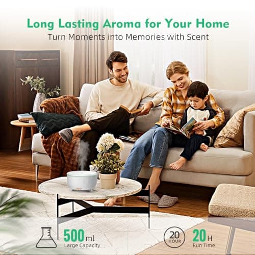20-Hour Long-Lasting Aromatherapy, 500ML Large Essential Oil Diffuser: Ultrasonic Cool Mist Humidifier with Remote Control, 7 Color Lights, Timer, Auto-Off for Home/Bedroom/Yoga (Minimalist White) 5