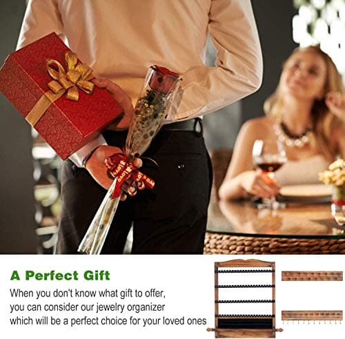 QILICHZ 3Pcs Jewelry Organizers and Storage,Wood Earring Organizer,Hanging Jewelry Organizer,Rustic Wall Jewellery Organizer,Wall Mounted Earring Holder for Storage Display Gift (Brown+Black) 5