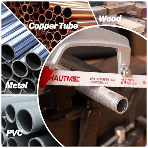 HAUTMEC 12" Hacksaw Blades 32 TPI – 10 Pack Bi-Metal Replacement Blades with High-Speed Steel Teeth and Spring Steel Body, Professional Grade, Fits Most Hacksaw Frames 5