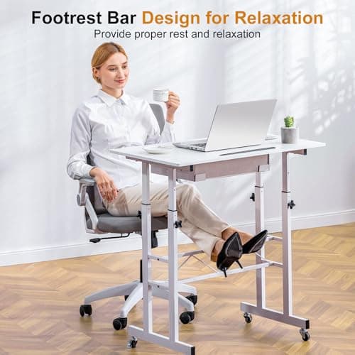 GTRACING Small Standing Desk Adjustable Height Small Computer Desks Mobile Portable Rolling Laptop Table with Wheels 32" Sit Stand Desk Portable Desk Standing Table Treadmill desks 6