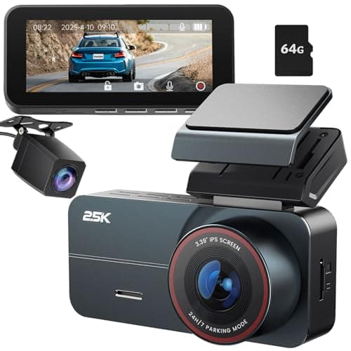 Yonvim Dash Cam Front and Rear,Dash Camera for Cars 3.39" IPS 2.5K QHD with 64GB Card,160° + 160° Wide Angle,G-Sensor,Night Vision,24H Parking Mode,Car Camera Front and Rear