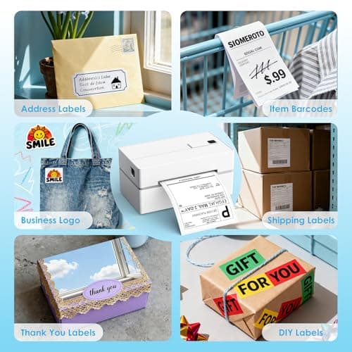 KNAON Bluetooth Thermal Shipping Label Printer, 4x6 Portable Thermal Address Label Printer for Small Business, Compatible with iPhone,Android,Windows,Mac–Works with Ebay Shopify USPS&More, White 9