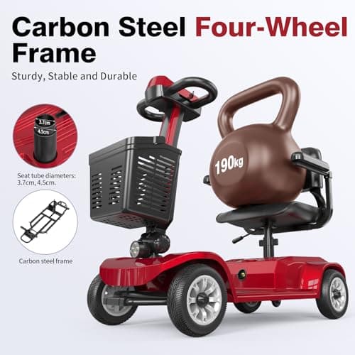 Heavy Duty Mobility Scooter for Seniors, Red,420 lbs Capacity -12.4 Miles Range 4 Wheel Electric Scooter with Seat, 20° Hill Climb, 300W Motor, Easy to Operate and Foldable 6