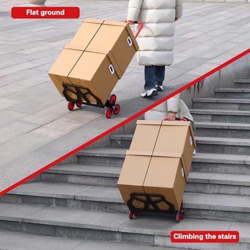 Stair Climbing Dolly Cart,Stair Climbing Hand Truck Dolly with Telescoping Handle and Stairs Wheels,200 LB Capacity Heavy Duty Folding Hand Truck for Stairs,Moving,Office (Red) 5