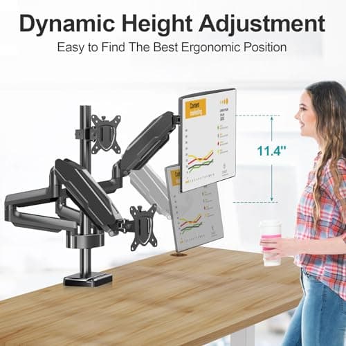 MOUNT PRO Triple Monitor Mount, 3 Monitor Desk Mount for Three Screens up to 32 Inch, Full Motion Gas Spring Heavy Duty Arm Hold up to 19.8lbs Each, Black 6