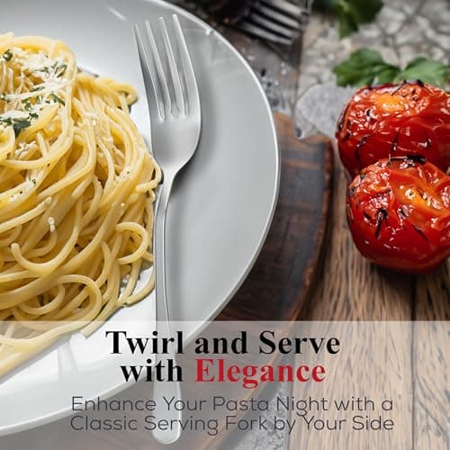 12Pcs Silver Stainless Steel Serving Utensils Set for Parties Buffet, Stainless Steel Serving Set Utensil Includes Large Serving, Slotted & Tea Spoon, Soup Ladle, Fork, Tong, Butter Knife & Pie Server 5