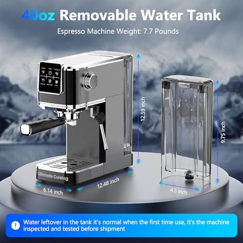 URintells Cuising Espresso Machine 20 Bar,Touch Screen Espresso Maker with Steam Milk Frother,Stainless Steel Expresso Coffee Machine for Cappuccino Latte Cold Brew,1350W Fast Heat Up System,Black 9