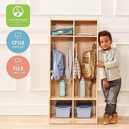 ECR4Kids 2-Section Coat Locker with Bench and Cubby Storage, Classroom Furniture, Natural 5