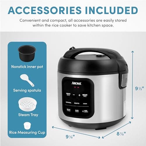AROMA Digital Rice Cooker, 4-Cup (Uncooked) / 8-Cup (Cooked), Steamer, Multicooker, Slow Cooker, Oatmeal Cooker, Auto Keep Warm, 2 Qt, Stainless Steel Exterior 6