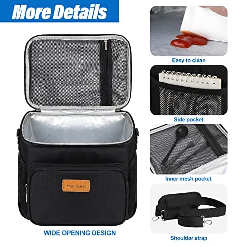 Macadamla Weinas Lunch bag for Women/Men,Insulated Lunch Cooler Bag for Adult,Collapsible Leakproof Lunch Bag with Adjustable Shoulder Strap for Work Office Picnic Beach Black S New 7