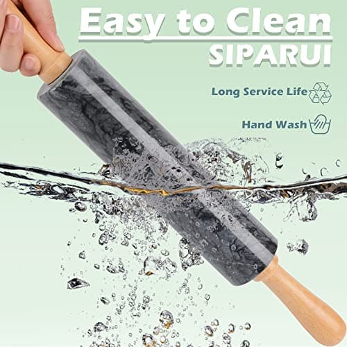 SIPARUI Marble Rolling Pin with Wooden Cradle Thick Handle Set for Baking,18.5 inch Premium Quality Polished Roller for Pizza Dough,Fondant,Pie Crust,Non-Stick Surface Easy to Clean(Black) 4