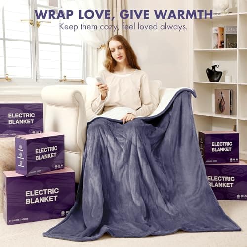 VELLUBAM Heated Blanket Throw 50" x 60" - Soft Flannel Sherpa Electric Blanket Throw with 5 Heating Levels & 4 Hours Auto Off, Machine Washable, Ideal Gift for Grandma (Purple) 8