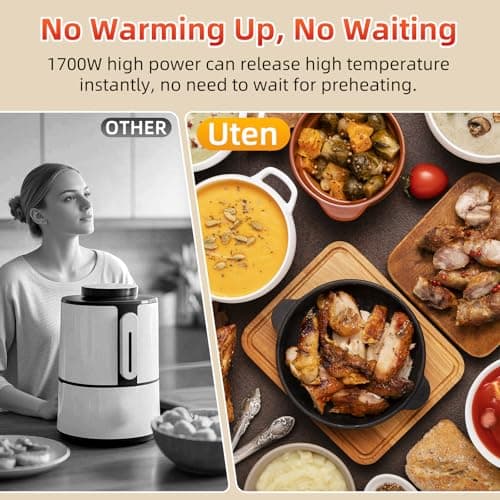 Air Fryer 5.8Qt/5.5L - Uten Electric Airfryer with Temperature Control, Timer, Non-Stick Fry Basket, 1700W High-power, Fast Oven Oilless Cooker, Dishwasher Safe - A Great Kitchen Assistant 5