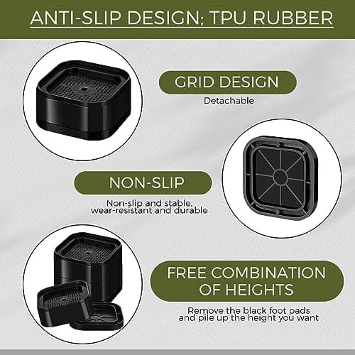 Ecally 16 Pack Furniture Risers Adjustable Bed Risers Desk Leg Risers 1.38" Stackable Heavy Duty Bed Lifts Risers Square Bed Raising Blocks for Mattress Table Leg Desk Chair Couch Sofa Dorm (Black) 5