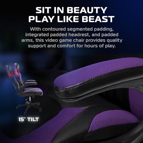 RESPAWN 3085 Ergonomic Gaming Chair for Adults, High Back Office Chair with Headrest and Flip Up Arms, Leather Racing Style Gaming Seat with Lumbar Support, Video Game Computer Desk Seat - Purple 5