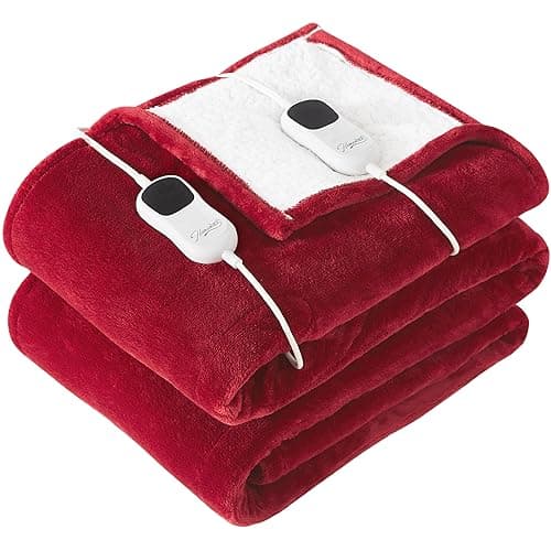 Homemate Electric Heated Blanket King - 100"x90" Heating Blanket King Size Dual Control 1/2/4/6/8 Hours Auto-Off 10 Heat Level Over-Heat Protection Flannel Sherpa ETL Certification