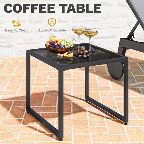 DWVO Outdoor Chaise Lounge Set, 2 Patio Chaise Lounge Chairs with Side Table, Textile Pool Loungers with 5-Level Backrest and Wheels for Beach, Lawn, Porch, Garden (Grey) 5