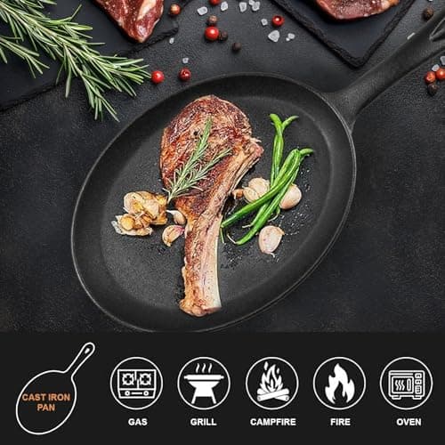 DVK Sizzling Plate with Wooden Base Fajita Skillet with Scald Protection Hot Mitt Cast Iron Plate for Home Barbeque Kitchen Service (2PCS) 6