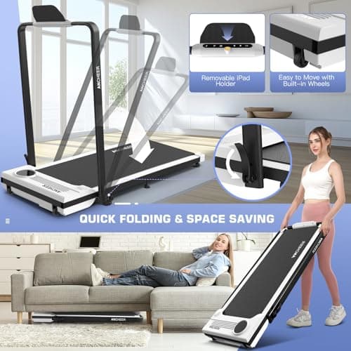 ANCHEER Treadmill with Handles, 3.0 HP Foldable Walking pad with 12% Incline, 320 lbs Capacity-Portable Under Desk Folding Treadmills for Home Small with Widened Belt/Remote Control (Vintage Pink) 6